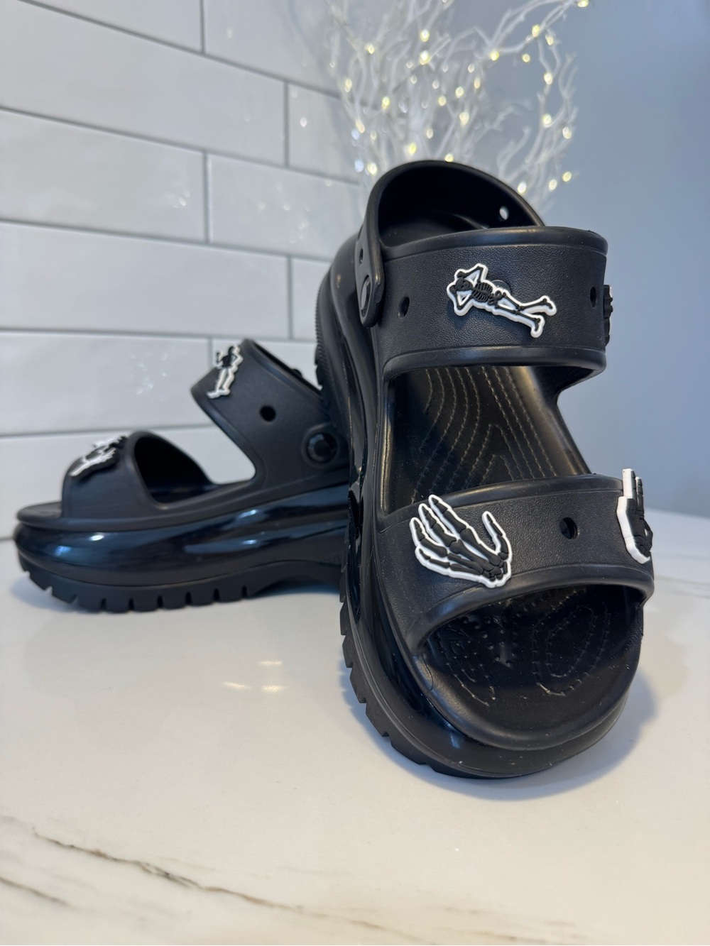 Crocs Mega Crush Sandal in Black with removable Gothic Skeleton Charms - Picture 5 of 5